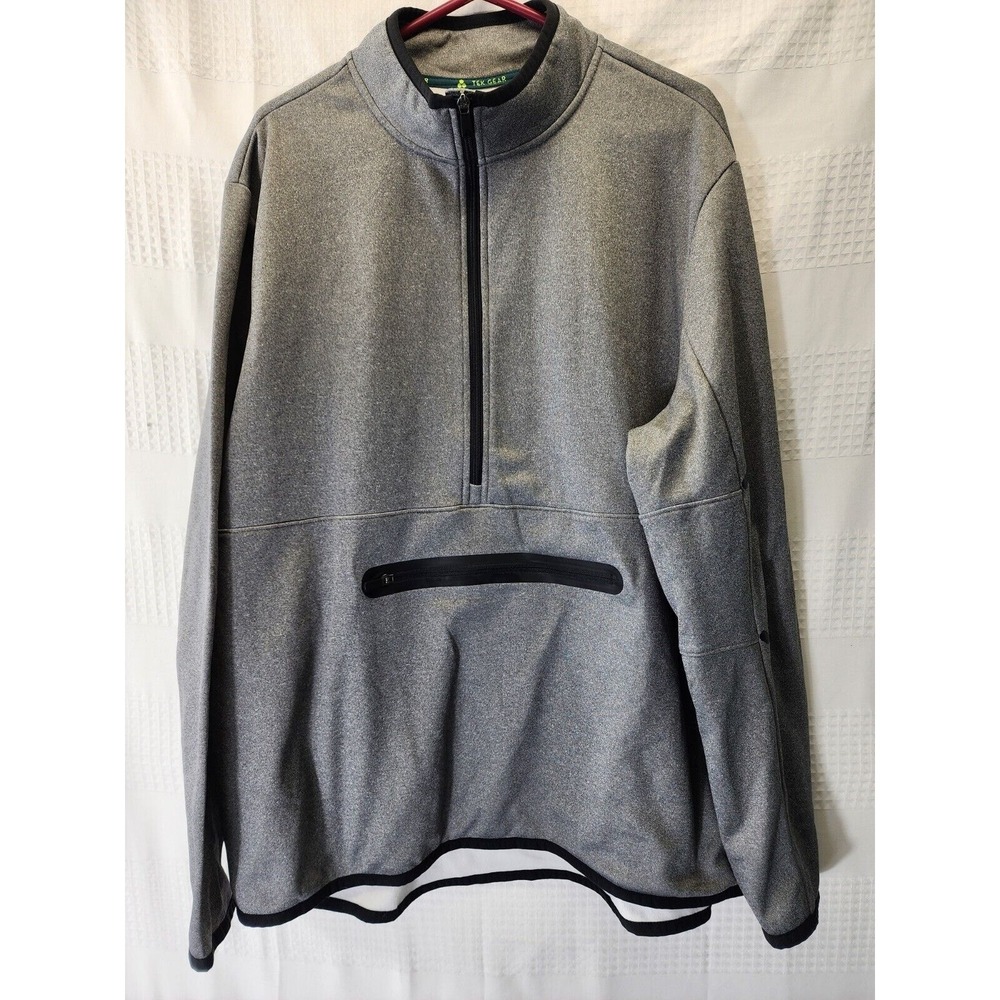 Men's Sweaters Tek Gear 1/4 Zip Fleece Pullover Gray XXL Kangaroo Pouch 0397